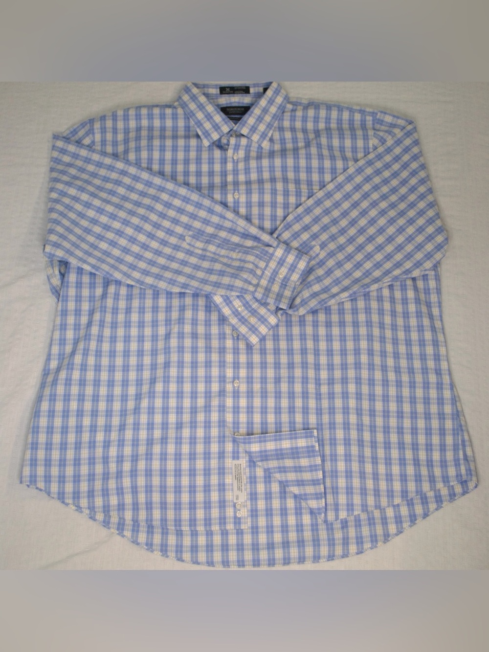 NORDSTROM Men's Light Blue and White Check Dress Shirt - Button-Down